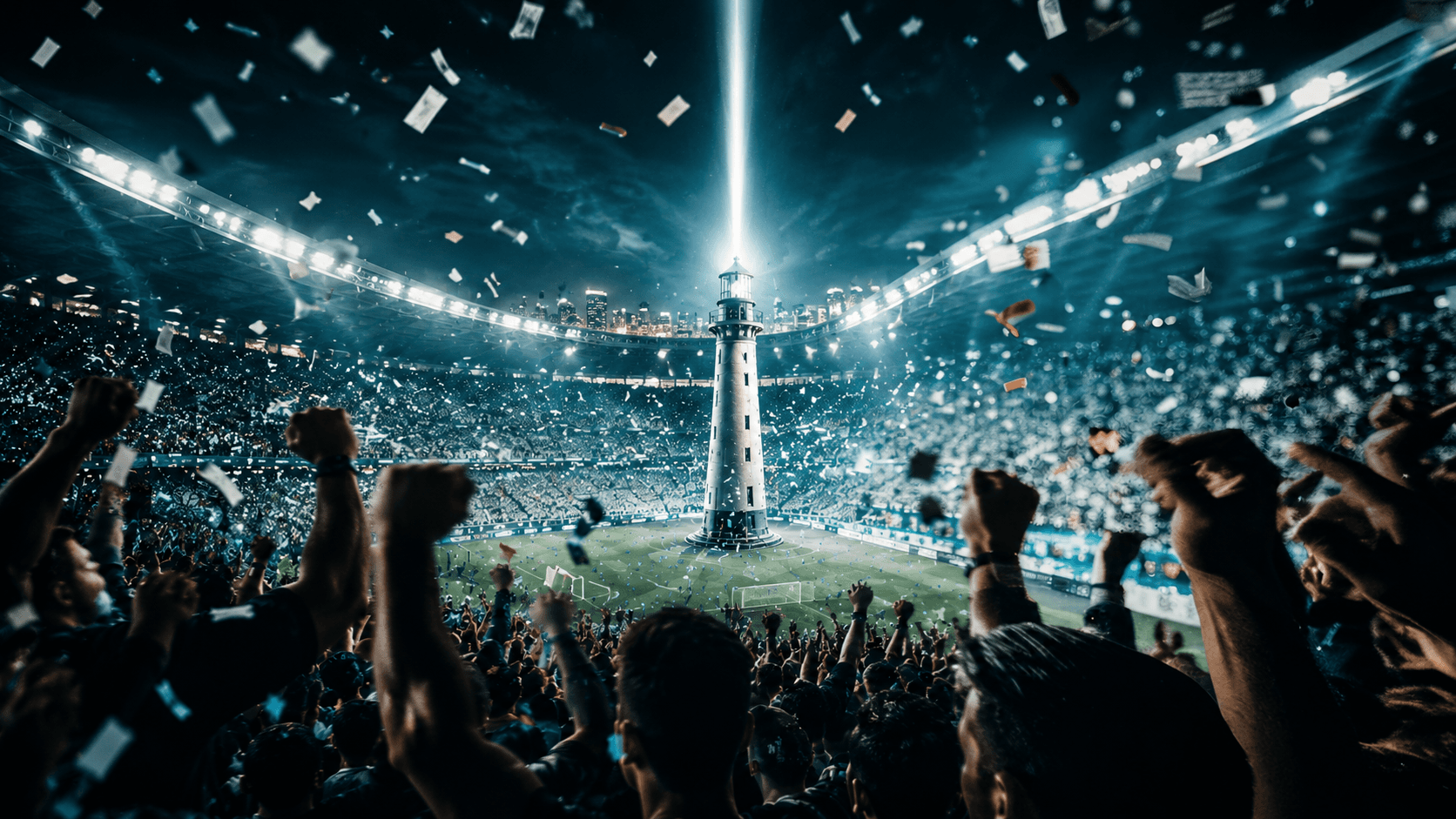 Fans celebrating in the stadium